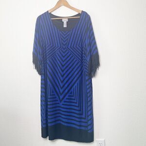 Catherines‎ Women’s Blue Black Stripe Fringe Dress Plus Size 1X (18/20)